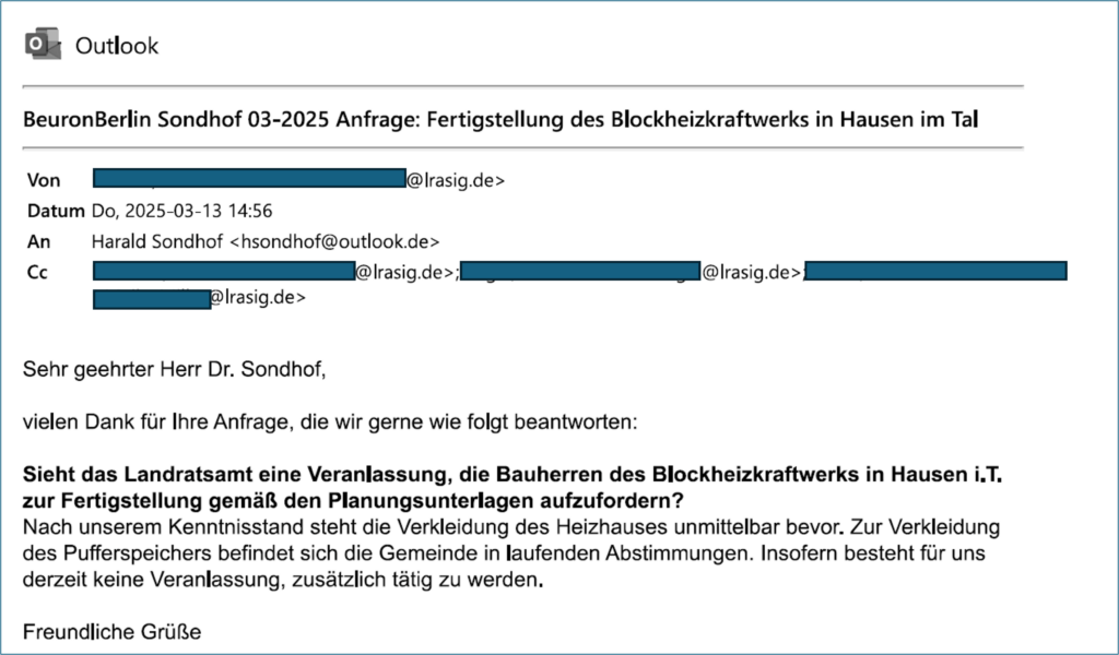 Antwort des Landratsamts Sigmaringen auf Presseanfrage BeuronBerlin