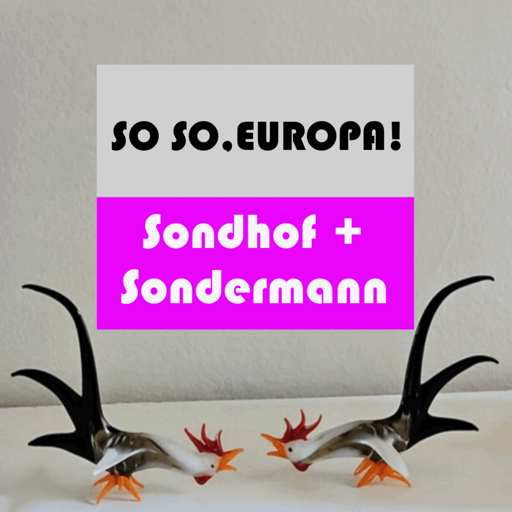 Die zwei Hähne stehen für Sondhof und Sondermann. Die beiden stehen für Beuron und Brüssel, das platte Land und die Welt.